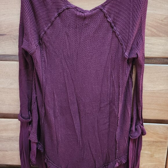 We the Free - Free People Cozy Waffle Laguna Thermal Burgundy Tunic Top XS - Picture 4 of 5